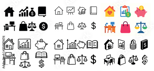 Assorted finance and education icons collection