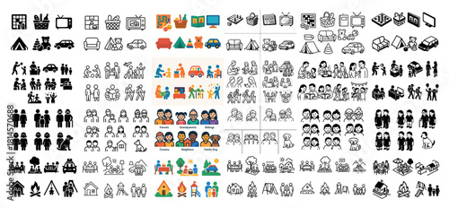 Diverse family icons and activities collection