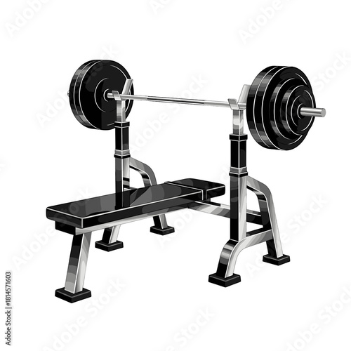Gym Bench and Barbell Vector for Strength Training, Fitness Workouts, and Bodybuilding on transparent background