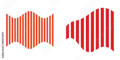 Abstract Red and White Wavy Striped Shapes Modern Graphic Elements