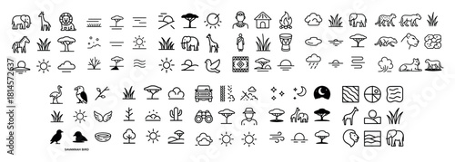 African savanna icons collection set