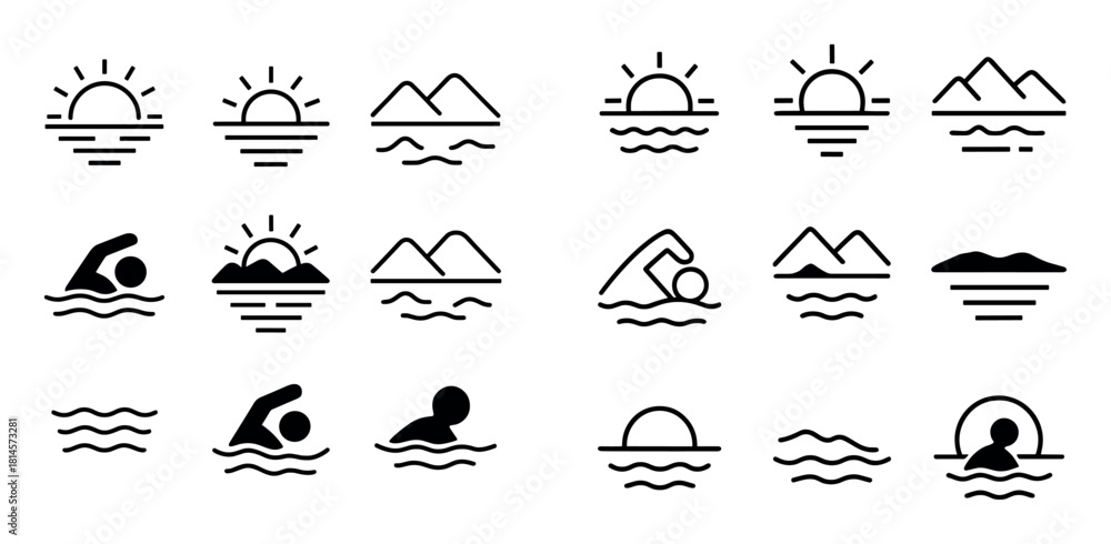 Naklejka premium Lake Sunset Icons