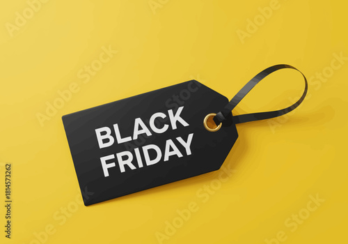 Black Friday Shopping Tag on Yellow Background