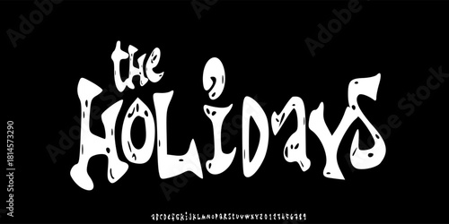 The holidays font in the cartoon style of kids. Kids grunge style font design, playful kid alphabet, letters and numbers. bright letters vector illustration