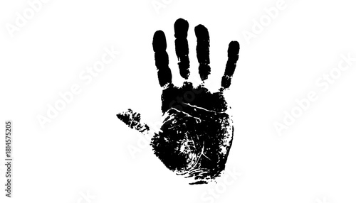 Black handprint white background hand drawn digital art style illustration isolated on transparent background. Black handprint made with ink or paint, isolated on transparent background. 