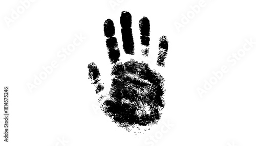 Black handprint white background hand drawn digital art style illustration isolated on transparent background. Black handprint made with ink or paint, isolated on transparent background. 