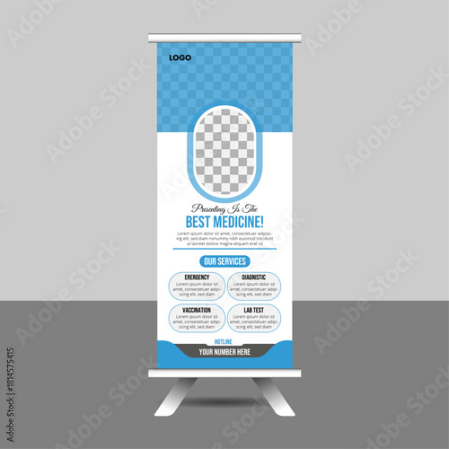 Medical roll up banner template design, creative minimal roll up banner stand for commercial and Multipurpose Use professional design.