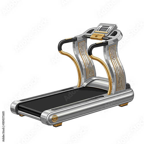 Modern Silver and Gold Treadmill Vector for Fitness Workout on Transparent Background