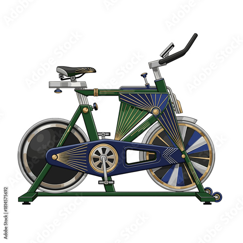 Elegant Art Deco Stationary Bike Vector Illustration on Transparent Background