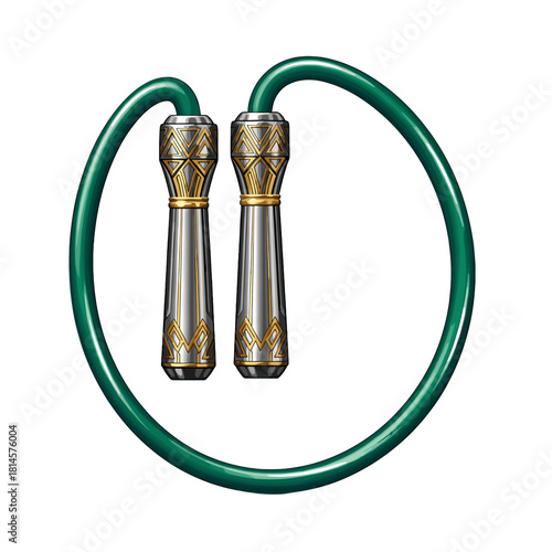 Stylish Vector Jump Rope with Gold and Silver Ornate Handles on Transparent Background