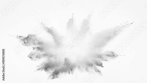 White paint color powder explosion. White powder explosion creating a dynamic cloud effect on a white background for creative projects.