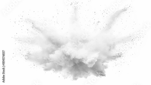White paint color powder explosion. White powder explosion creating a dynamic cloud effect on a white background for creative projects.