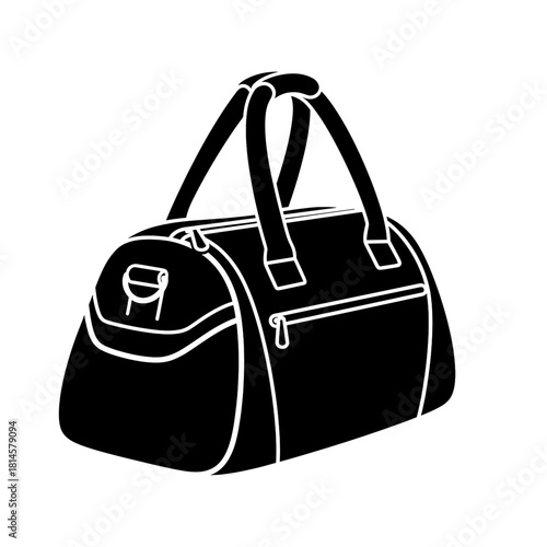 Vector gym duffel bag silhouette for fitness and travel, sport equipment on transparent background
