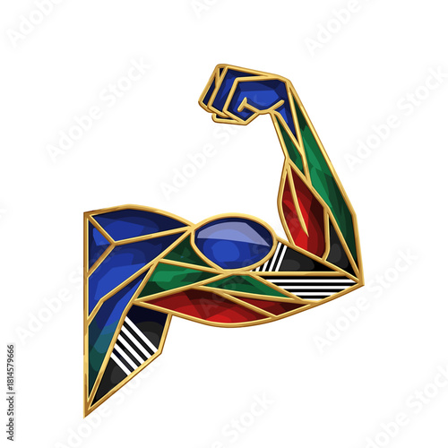 Colorful Geometric Flexed Bicep Muscle Arm Vector Illustration on Transparent Background