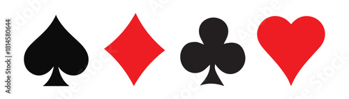 black and red Poker card suits set. playing Poker card suits symbols.