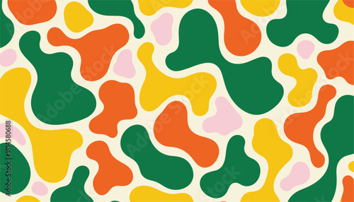 Abstract Amoeba Vector Pattern in Vibrant Colors for Textile and Wallpaper Design 