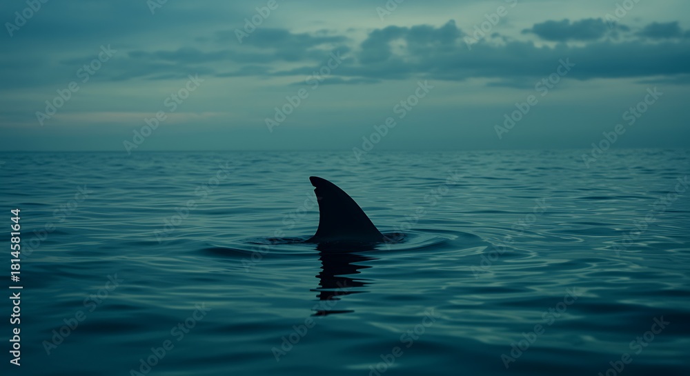 Fototapeta premium Dorsal fin of an animal in the middle of the ocean waters