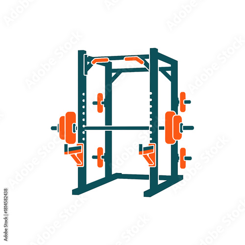 Weightlifting Power Rack with Barbell and Plates Vector Icon, Strength Training Gym Equipment on transparent background