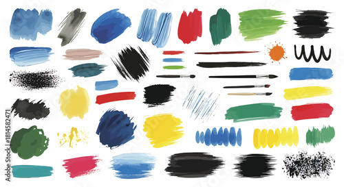 Colorful Paint Brush Strokes and Swatches Collection.