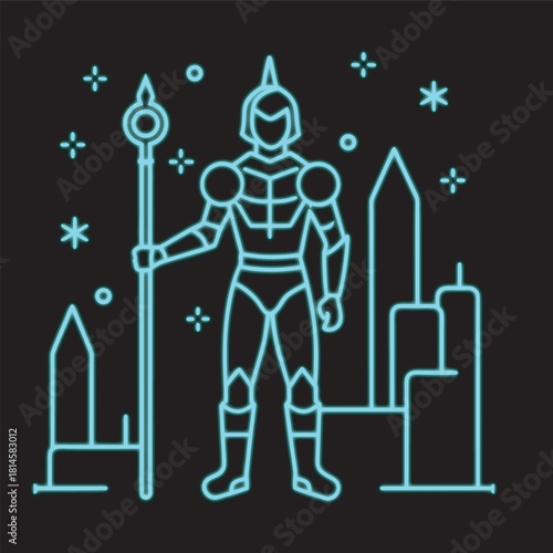 Cyber Candycane Warrior With Glowing Staff