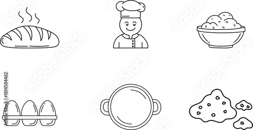 Bakery and chef doodle icons set hand drawn