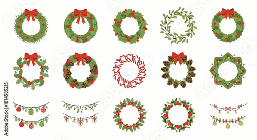 Festive Christmas Wreaths and Garlands Collection for Holiday Decorations