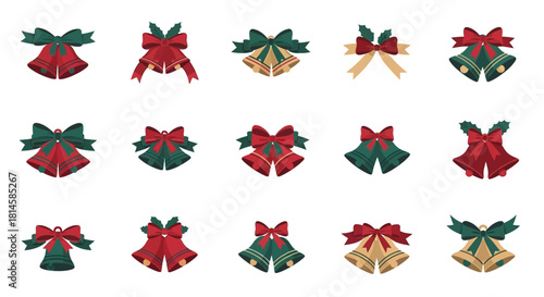 Festive Christmas Bells Vector Collection with Bows for Holiday Designs