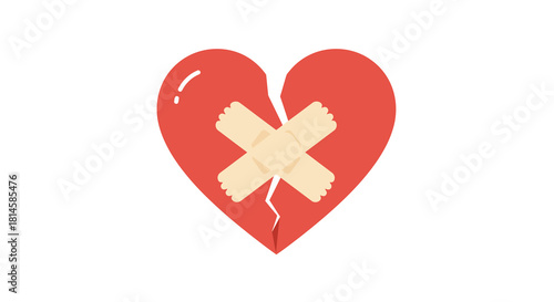 Broken Heart Illustration Healing with Bandages - Symbol of Sadness and Repair