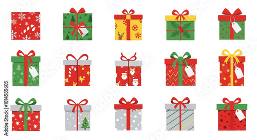 A vibrant collection of holiday presents with diverse festive wrapping and decorative bows, perfect for seasonal greetings and celebration designs, symbolizing generosity and cheer