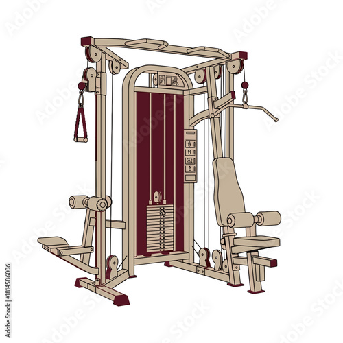 Multi Gym Machine Vector Illustration for Home Fitness Workouts, Strength Training, and Bodybuilding on transparent background