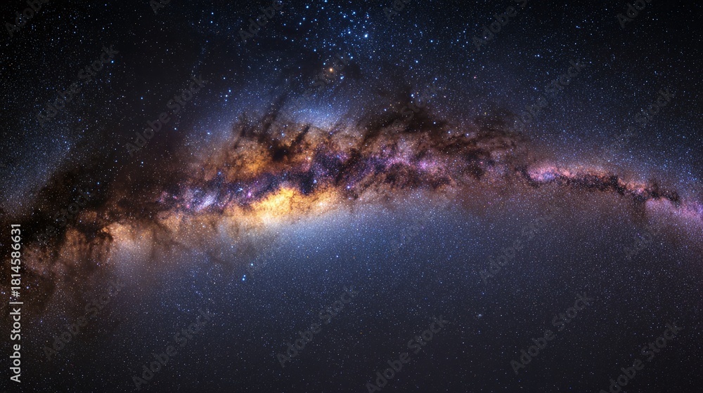 Fototapeta premium Gazing into the cosmos, a mesmerizing view of the Milky Way. Stars shimmer, painting the night sky with cosmic beauty. An infinite, breathtaking vista of the universe.
