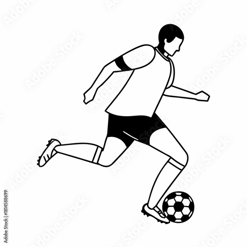 Minimalist Soccer Player Running and Kicking Ball – Line Art Sports Vector