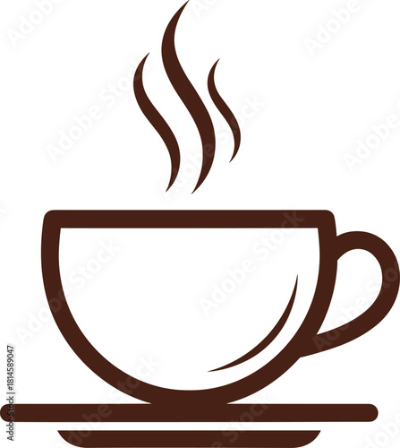 Hot Coffee or Tea Cup and Saucer Outline Icon Vector Illustration with Rising Steam