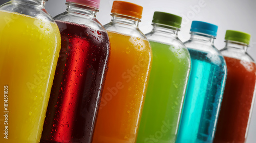 Wallpaper Mural Row of colorful beverage bottles with different flavored drinks standing in a line Torontodigital.ca