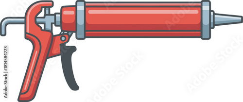 A detailed vector illustration of a red manual caulking gun tool isolated on a white background.