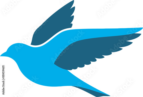 A simple, stylized graphic of a blue bird soaring with its wings spread wide.