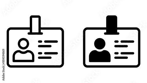 Identity card icons with user profile silhouette and text details for access, security, personal identification symbols, and corporate badges.