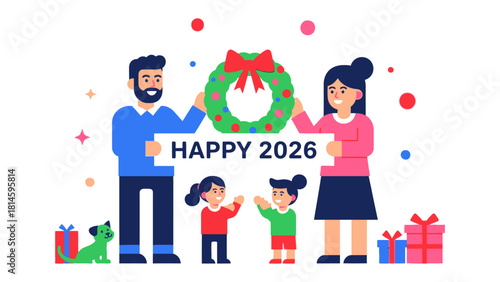Holiday Family Reunion: A joyful family gathers, surrounded by festive decorations, spreading holiday cheer and embodying the spirit of togetherness for the coming year. 