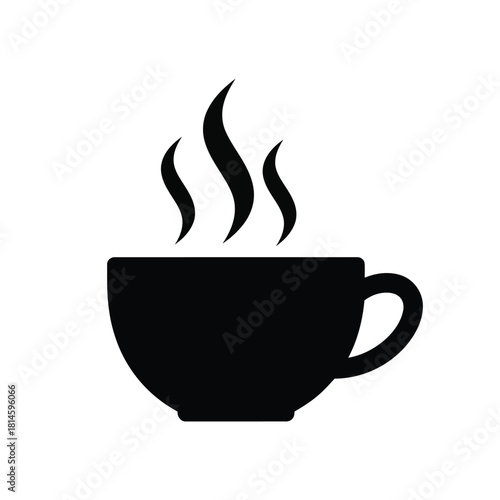Black silhouette icon of a steaming hot coffee cup