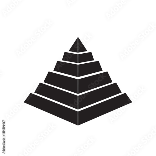 A simple black silhouette icon of a multi-layered stepped pyramid isolated on a white background.