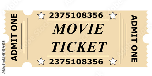 Vintage Movie Ticket or Cinema Admission Pass Isolated