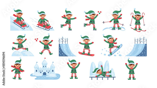 Winter Elf Extravaganza: A festive collection of elves engaging in a variety of winter activities, celebrating the joy and spirit of the season. 