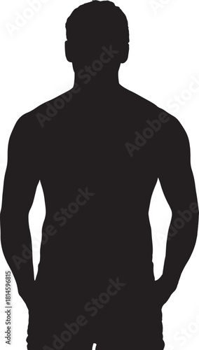 silhouette of front view  man shirtless and  hands on pocket