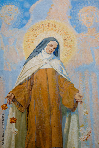Fresco (19th century) of St. Therese of Lisieux, Carmelite nun and Saint of the Roman Catholic Church.
