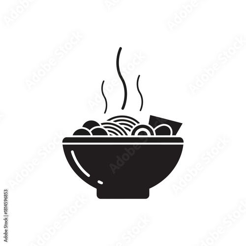 Hot steaming bowl of ramen or noodle soup icon