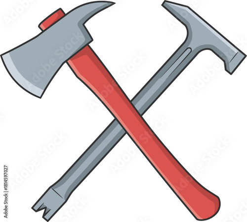 Cartoon depiction of a crossed axe and halligan tool, representing firefighting.