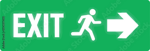 Green exit sign with running man and right-pointing arrow.