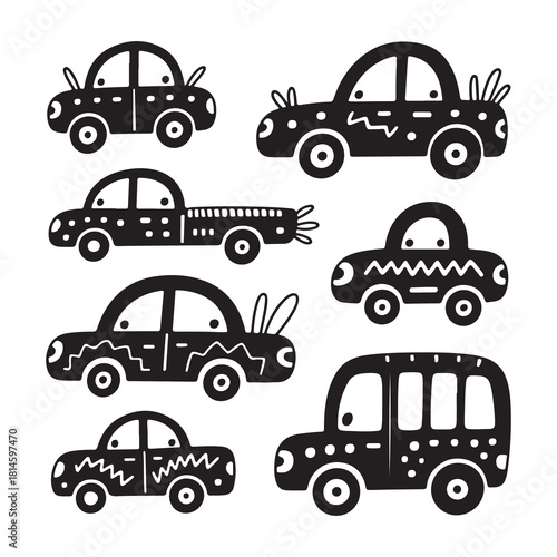 Collection of Cute Cartoon Cars Vector Set