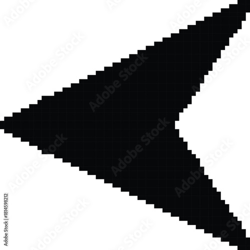 Hand made Pixelated arrow icon pointing left simple black glyph design By illustrator for user interface and navigation