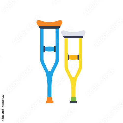 A colorful pair of blue and yellow forearm crutches, a flat vector illustration of medical mobility aids.